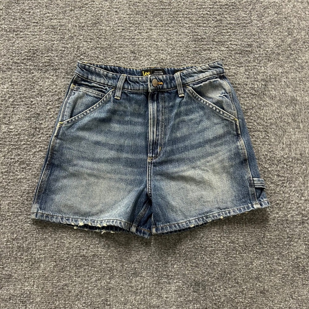Lee Denim Carpenter Shorts Womens Size 29 Blue Vintage Modern High Rise Utility